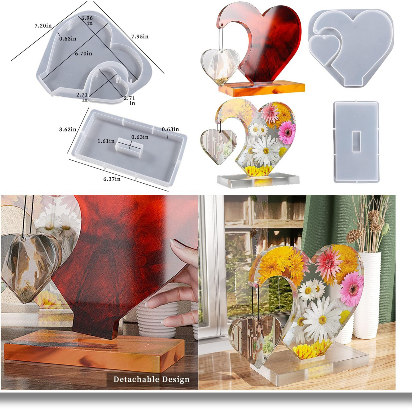 2 In 1 Heart Side Hanging Shaped Photo Frame Mould